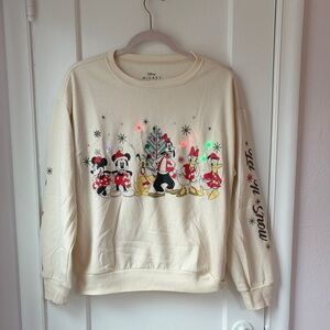 Disney Mickey Mouse and Crew LIGHT UP Cream Christmas Sweater